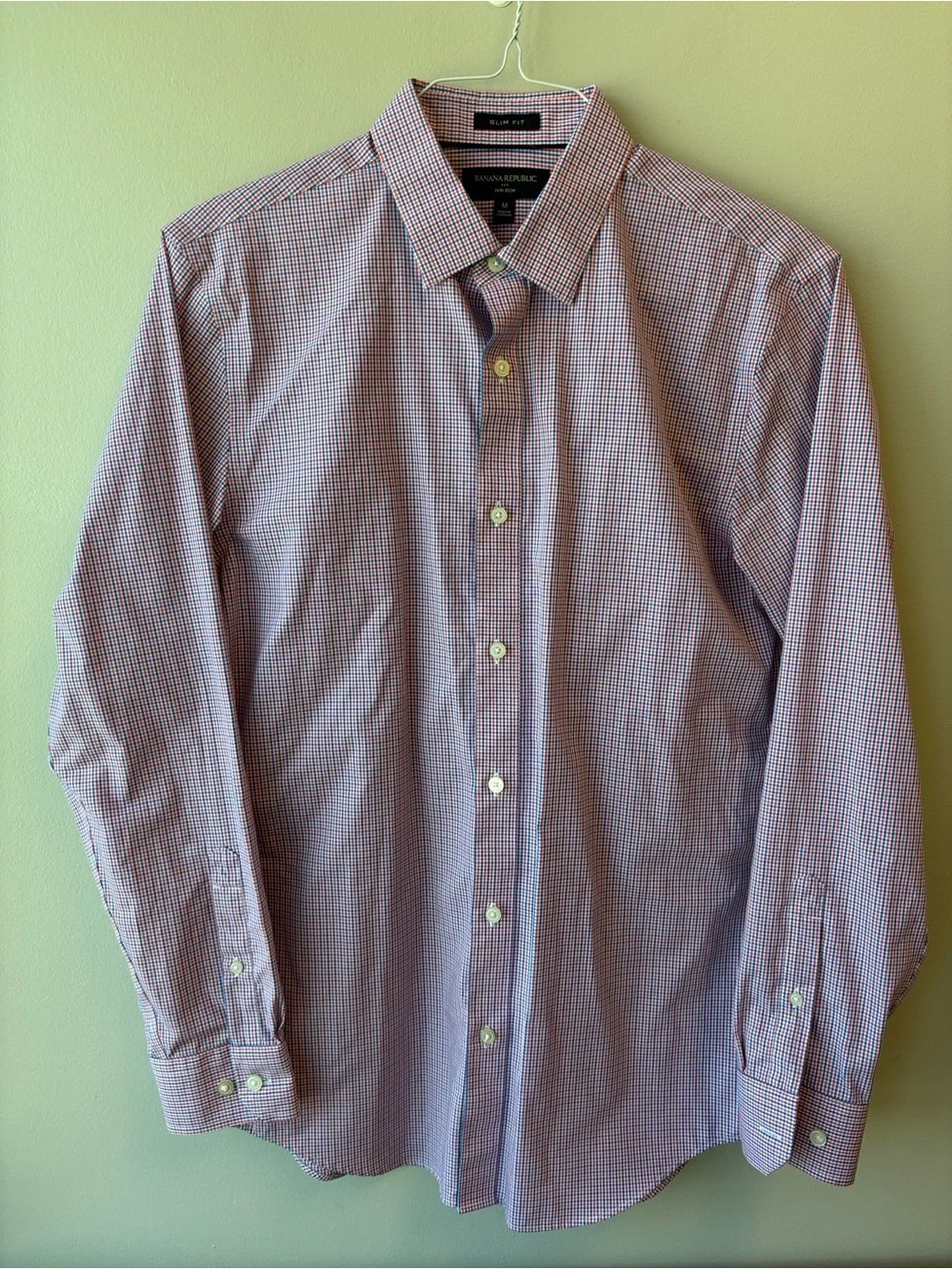 Banana Republic Men's Slim-Fit Blue and Red Micro-Check Dress Shirt